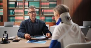 Lawyer meets with client who was injured on a store’s property on Black Friday.