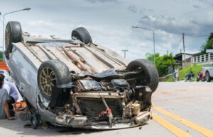 overturned car in Las Vegas
