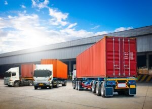 semi-trailer trucks on parking lot