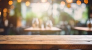 wood table at cafe