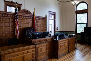 A courtroom for a Las Vegas injury litigation.