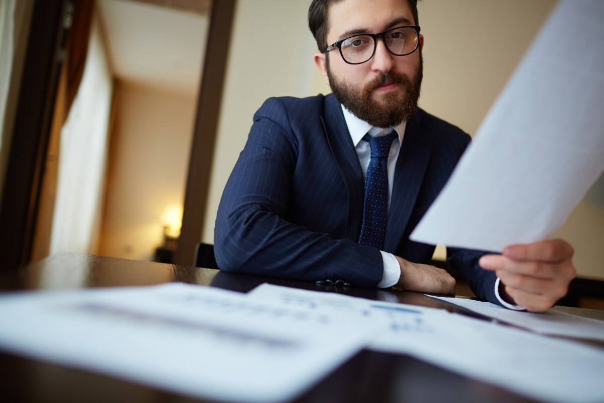 A personal injury attorney reviewing case documents.
