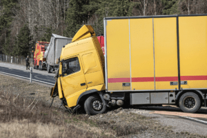 A cargo truck in an accident.